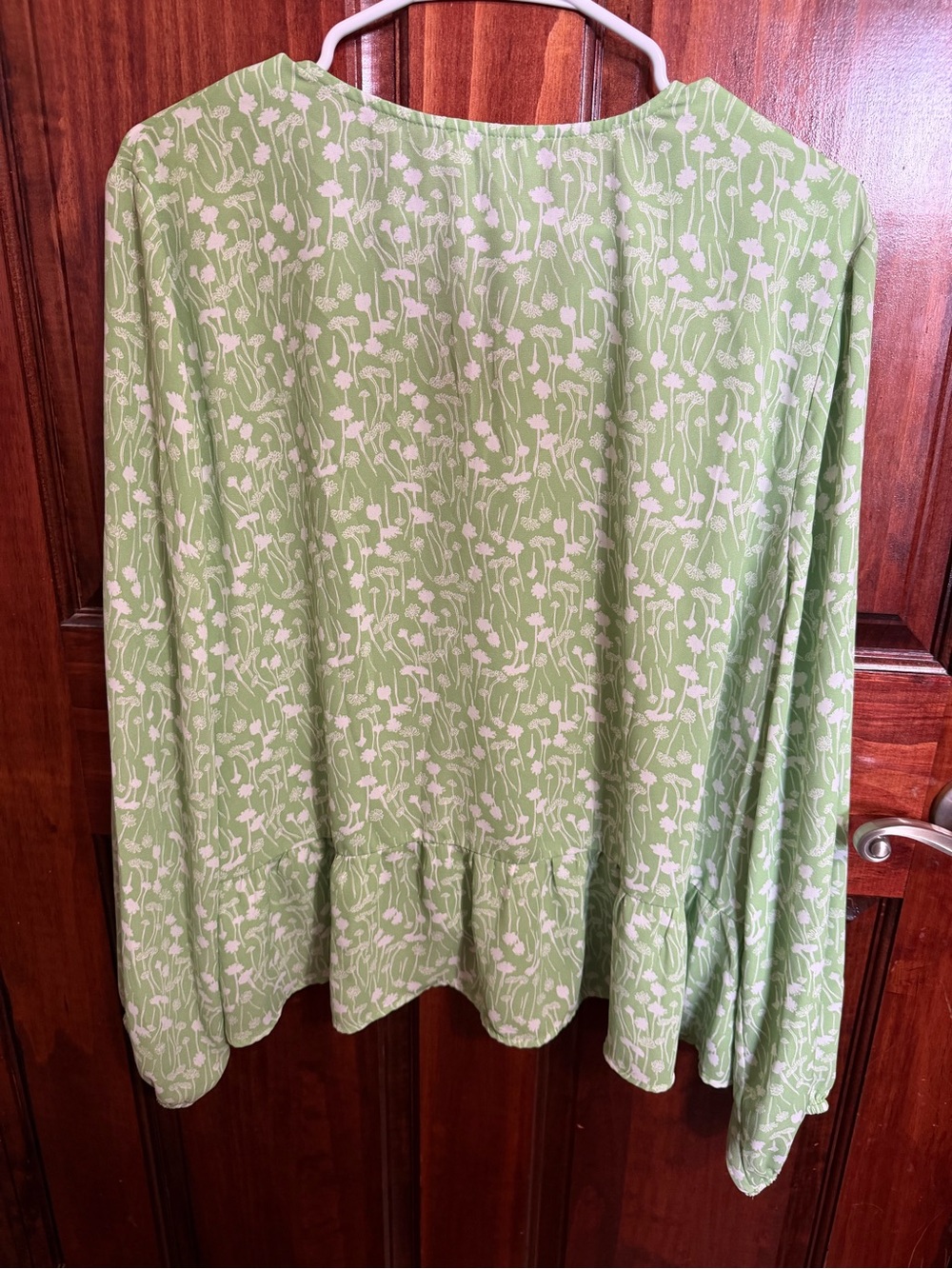 LOFT Light Green Floral V-Neck Peplum Blouse - Picture 4 of 5